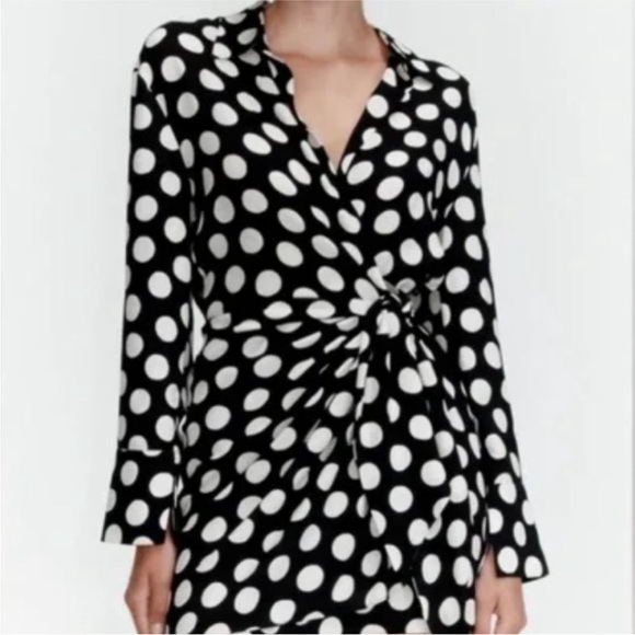 Zara limited edition polka dot wrap over mini dress - Picture 4 of 6